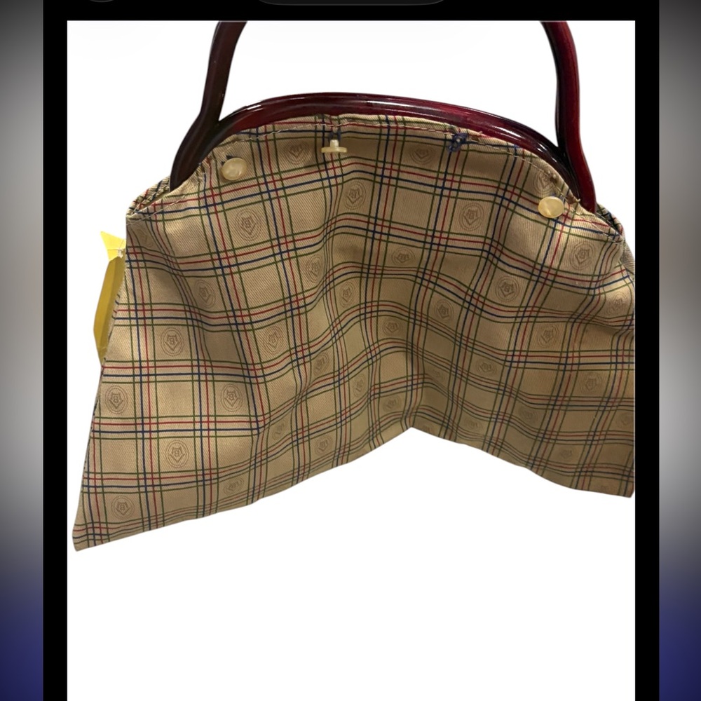 Banners House Plaid Shoulder Bag with Burgundy Handles